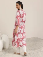 Peach Printed Cotton Straight Kurta - Image 4