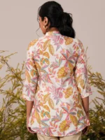 Cream Printed Silk Blend A-Line Kurti - Image 3