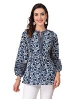 Polyester Women's Floral Placement 3/4 Sleeve and Keyhole Neck Printed Short Kurti (Copy)