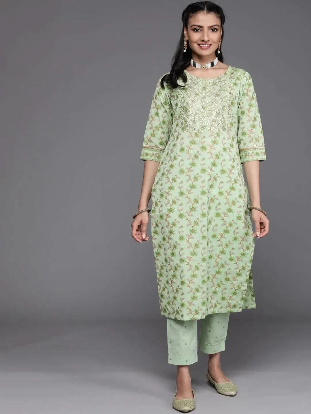 green-yoke-design-cotton-silk-kurta-libas-1.jpg Green Yoke Design Cotton Silk Kurta - Image 1