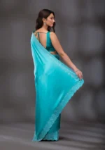 Sea Green Swarovski Satin Saree - Image 2