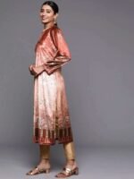 Rust Printed Velvet Straight Kurta - Image 2